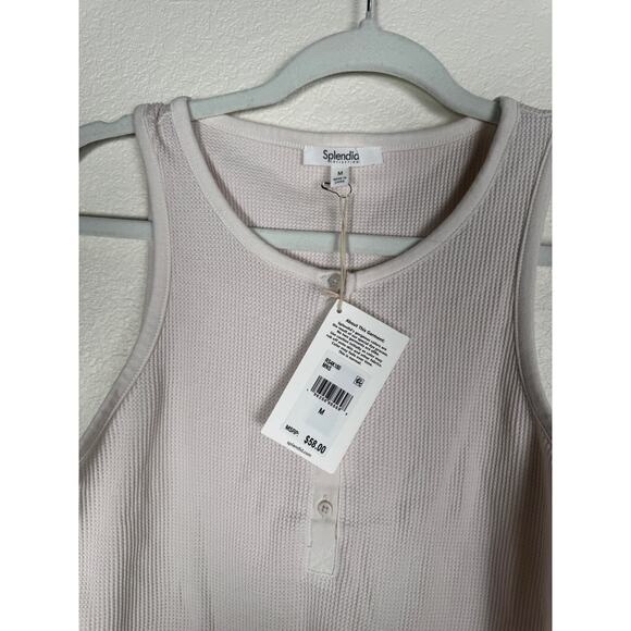 NWT Women's Tan Tank Top Shirt Textured Splendid Collection Button Collar M - Picture 9 of 9